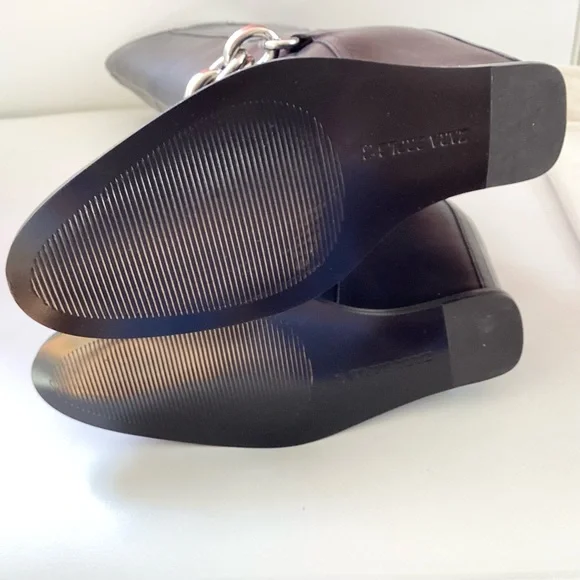 Zara Long Black Leather Wedge Silver Metal Chain Boots SZ 6 - Picture 7 of 14